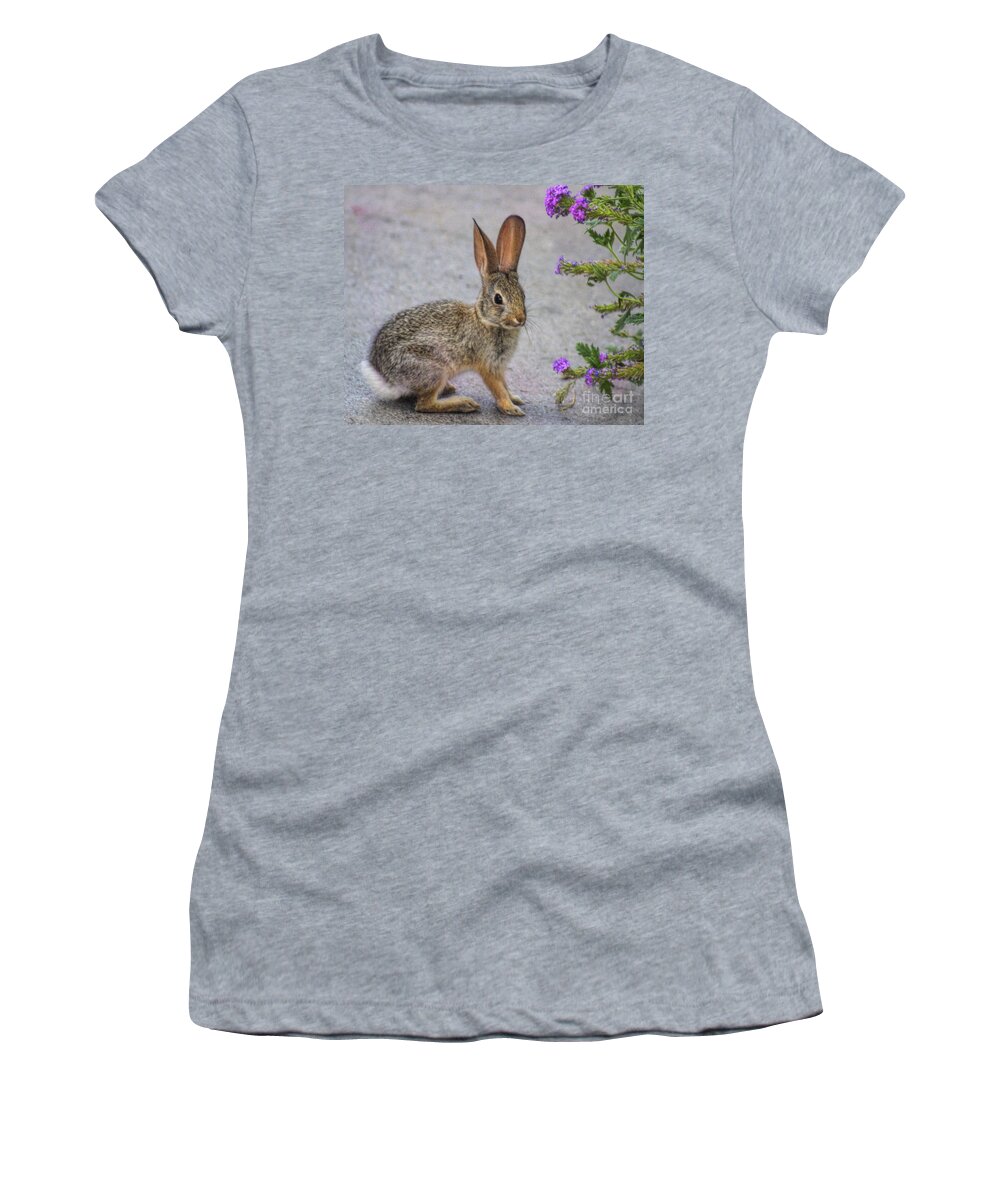 Bunny Women's T-Shirt featuring the photograph Stop and smell the flowers by Tammy Espino