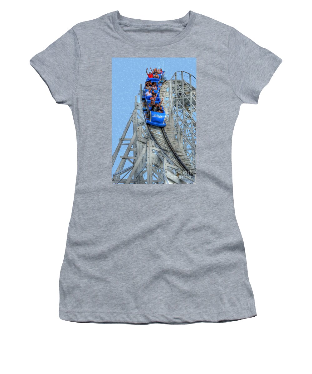 Wooden Roller Coaster Women's T-Shirt featuring the photograph Summer Time Thriller by Juli Scalzi