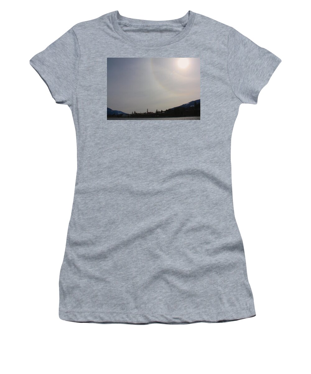 Sun Women's T-Shirt featuring the photograph Sun Dog Over Town by Cathie Douglas
