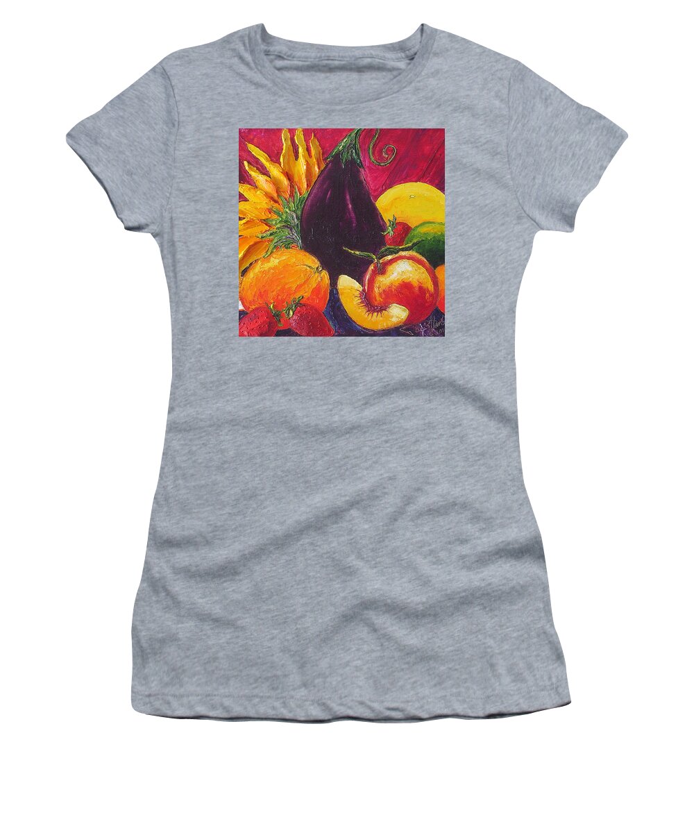 Sunflower Women's T-Shirt featuring the painting Sunflower and Fruit by Paris Wyatt Llanso