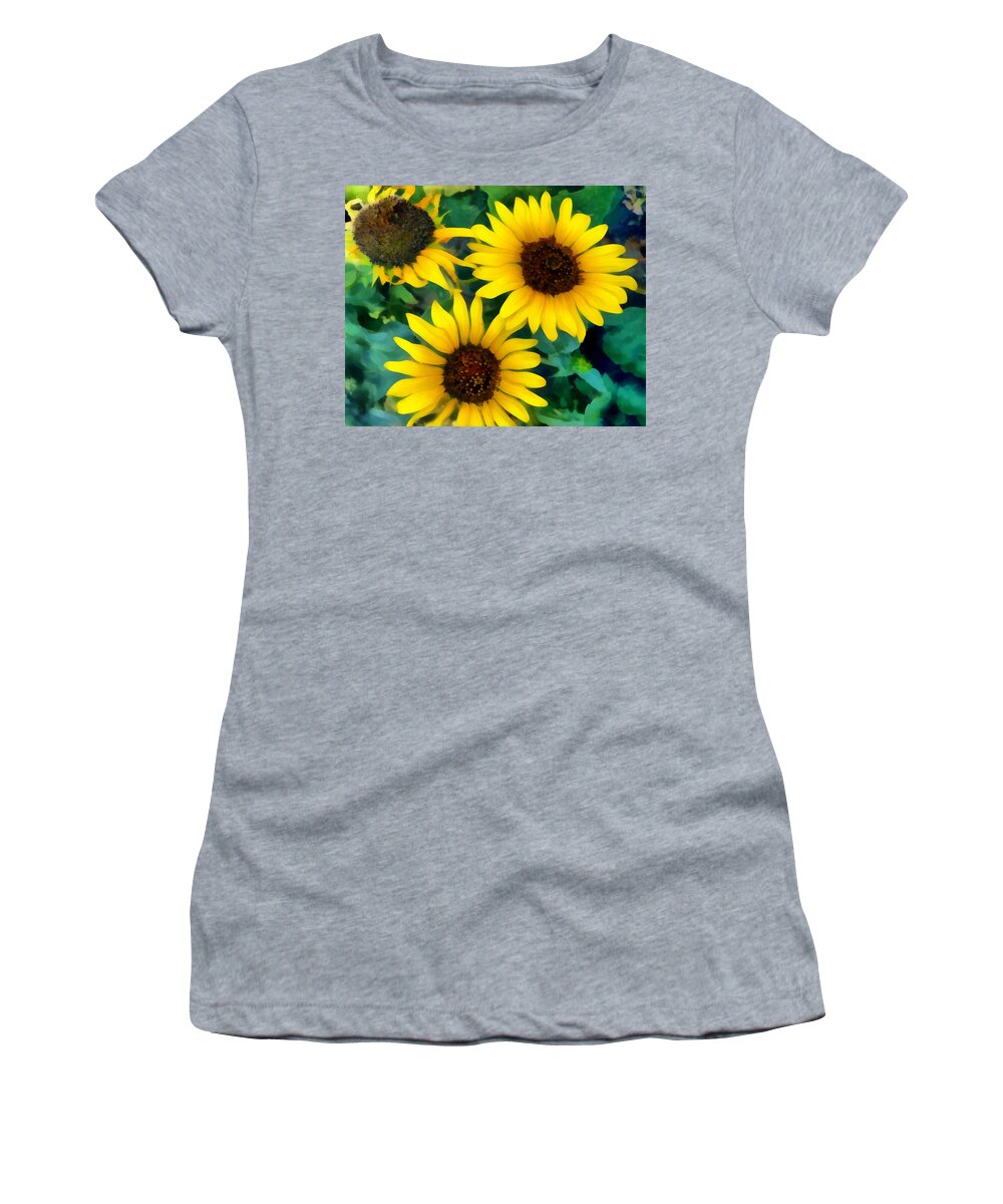 Sunflower Women's T-Shirt featuring the photograph Sunflower Trio by Ann Powell