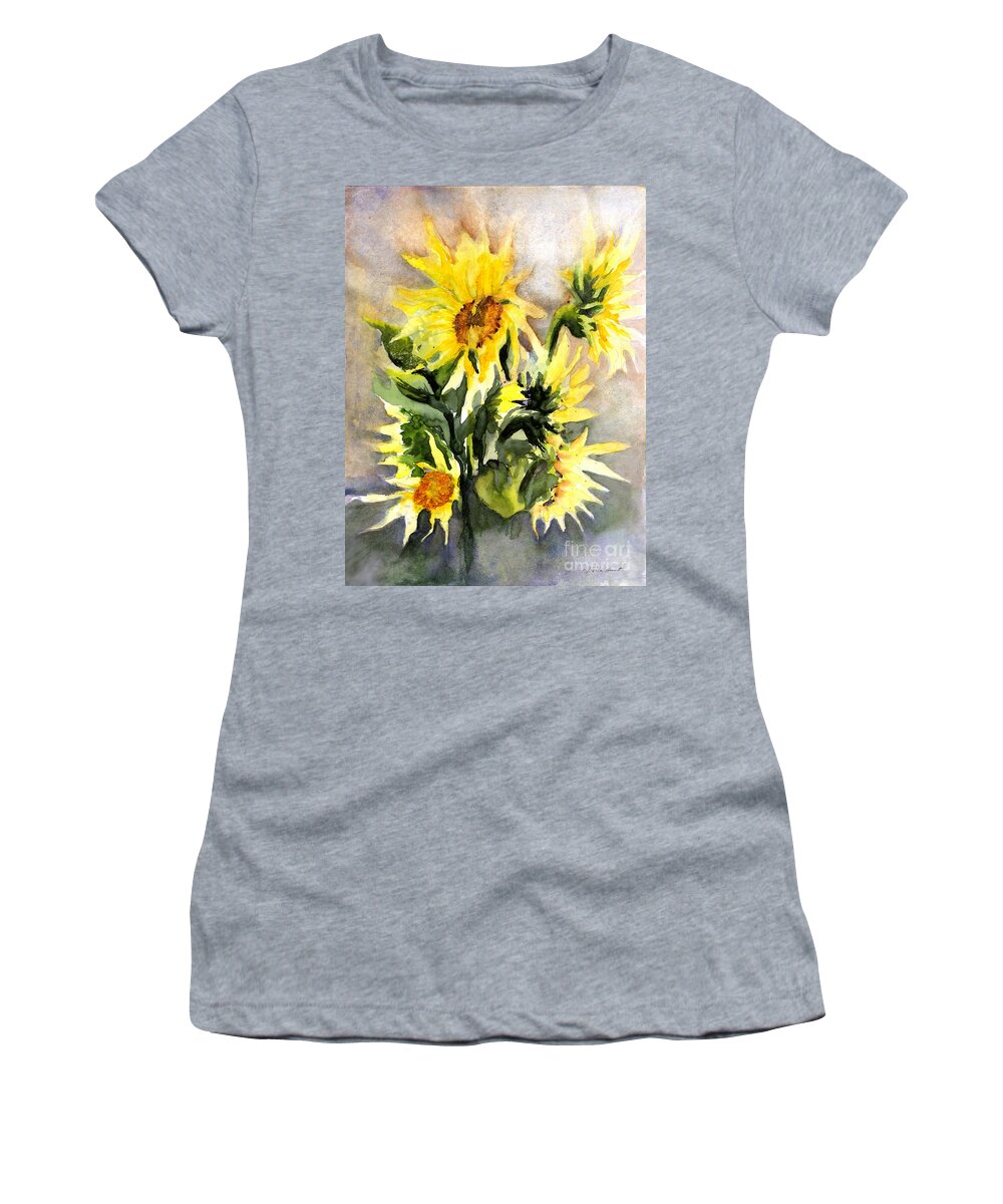 Flowers Women's T-Shirt featuring the painting Sunflowers in Abstract by Maria Hunt