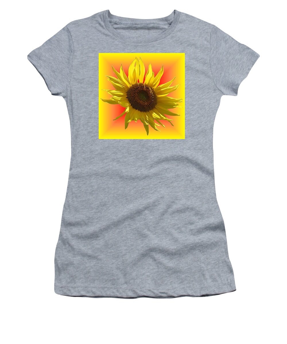 Sunflower Women's T-Shirt featuring the photograph Sunny Sunflower on Warm Colors by MTBobbins Photography
