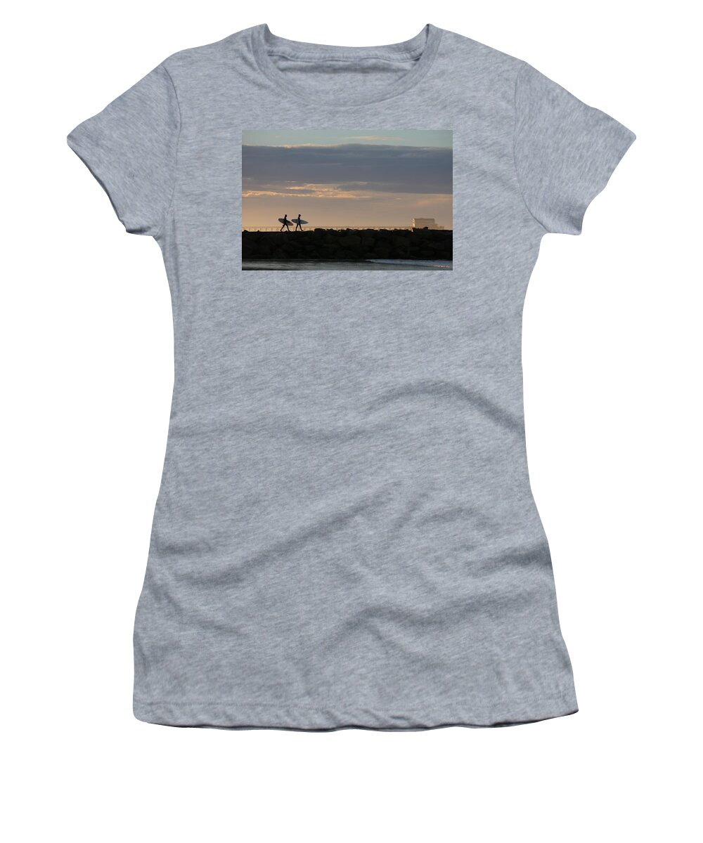Surf Women's T-Shirt featuring the photograph Sunrise Surfing by Christy Pooschke