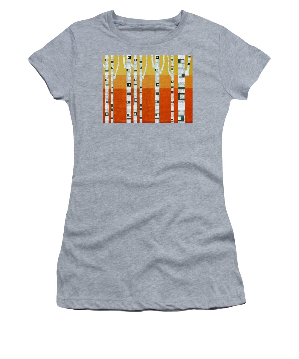 Birch Tree Women's T-Shirt featuring the painting Sunset Birches by Michelle Calkins