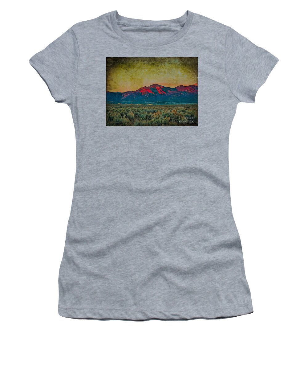 Santa Women's T-Shirt featuring the mixed media Sunset by Charles Muhle