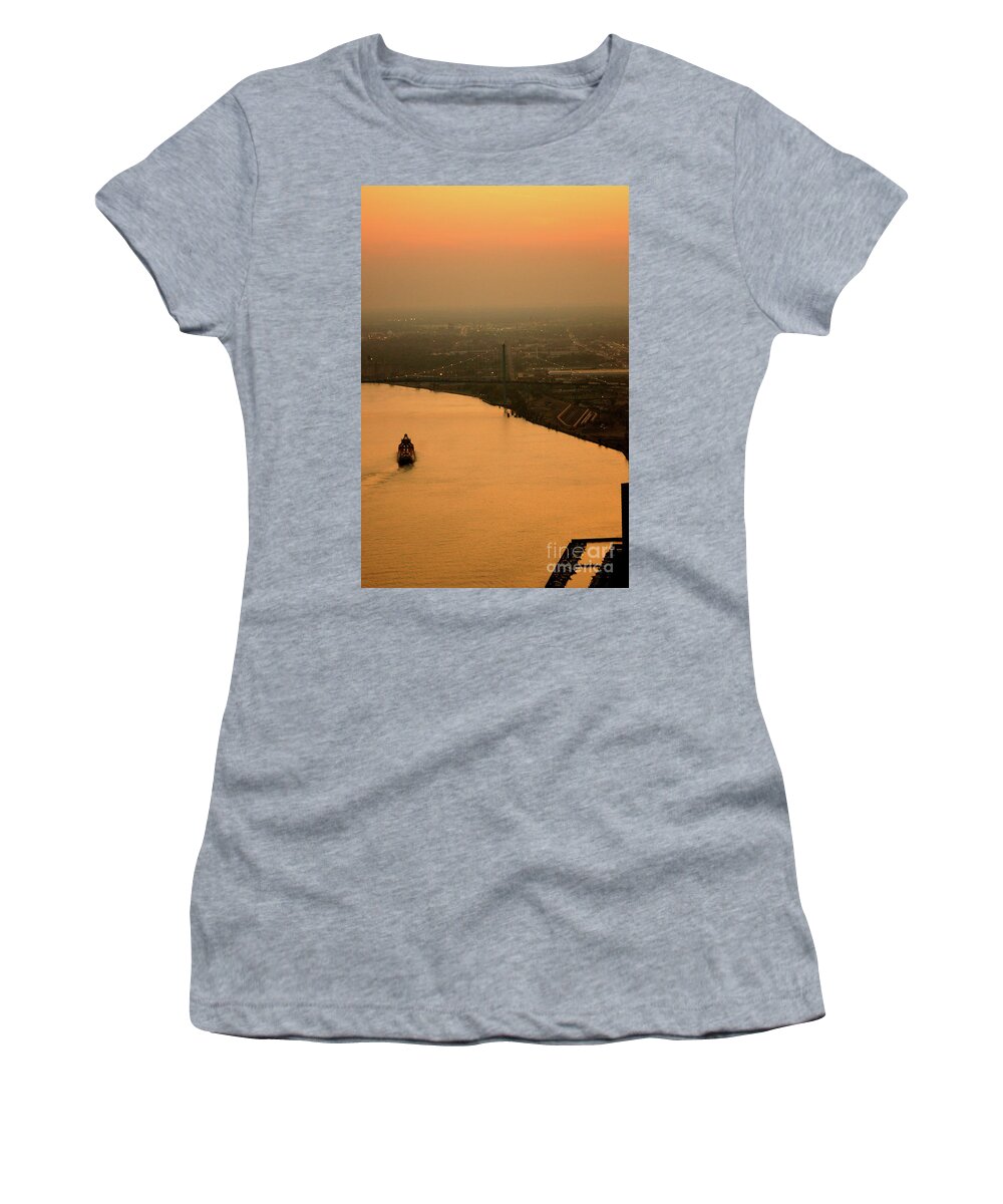 River Women's T-Shirt featuring the photograph Sunset On The River by Linda Shafer