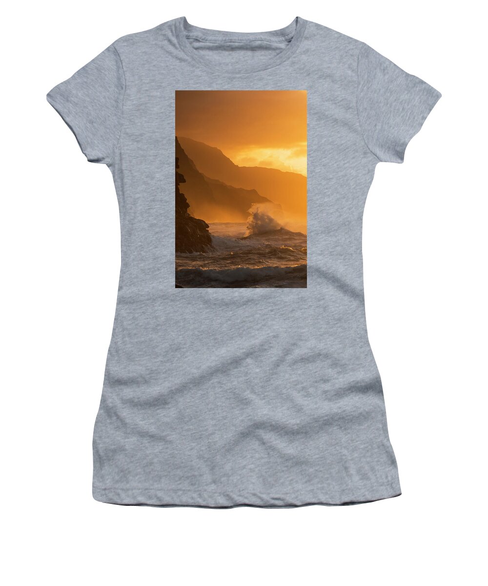 Coast Women's T-Shirt featuring the photograph Surf Breaks On The Na Pali Coast by Carl Johnson