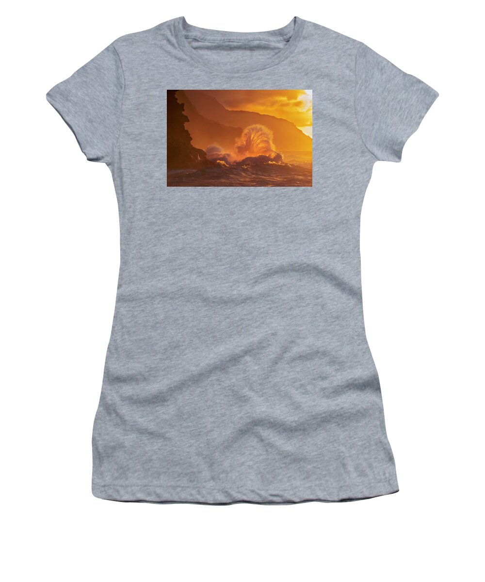 Outdoors Women's T-Shirt featuring the photograph Surf Crashes On The Na Pali Coast by Carl Johnson