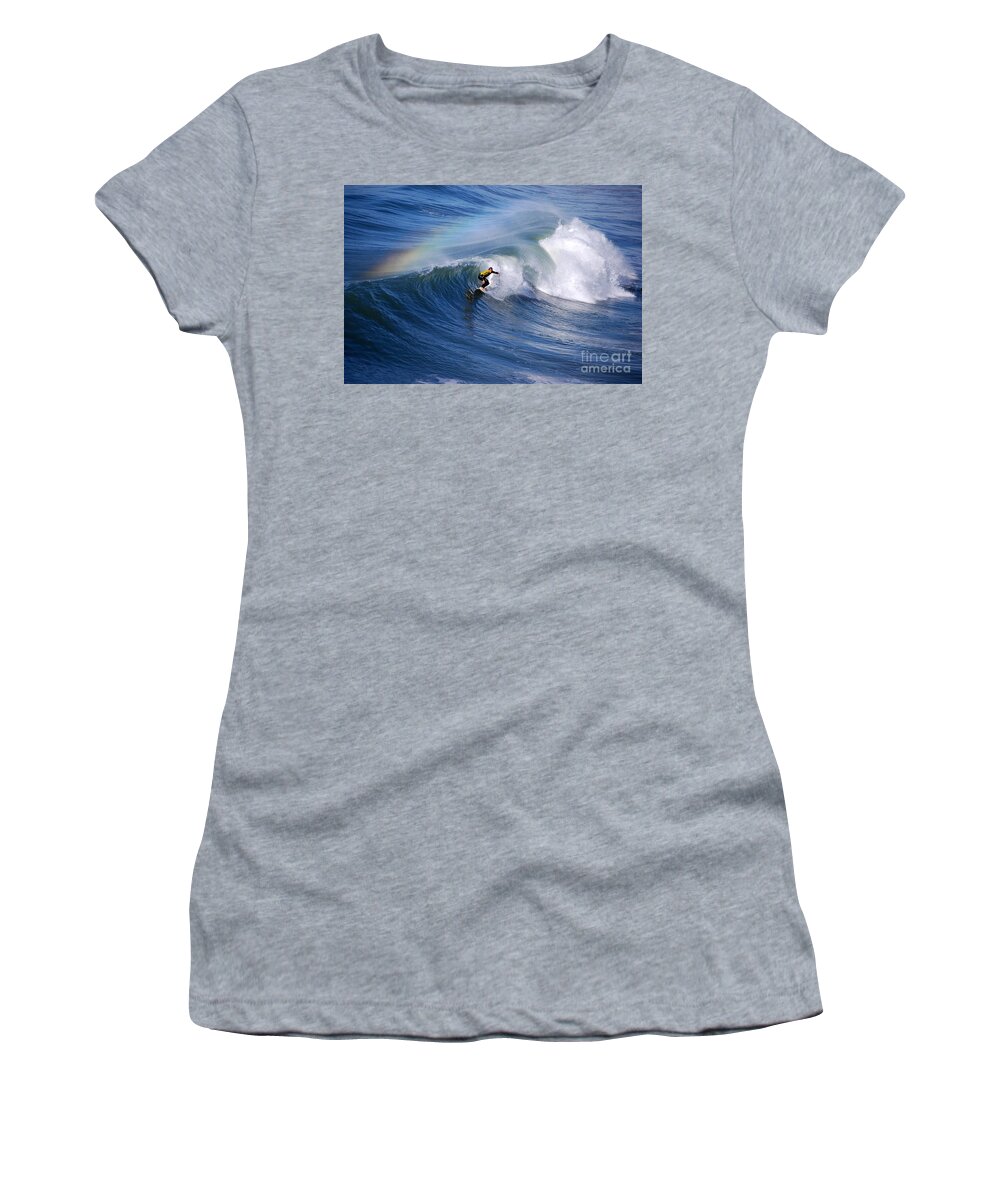 Rainbow Women's T-Shirt featuring the photograph Surfing Under a Rainbow by Catherine Sherman