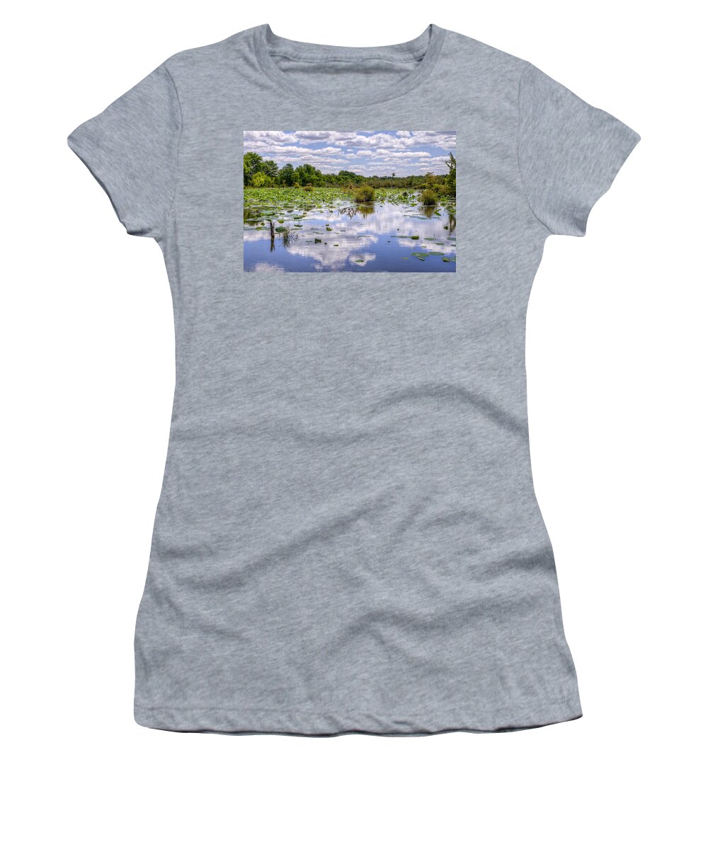 Swamp Women's T-Shirt featuring the photograph Swamp Cloud Reflections by Brett Engle