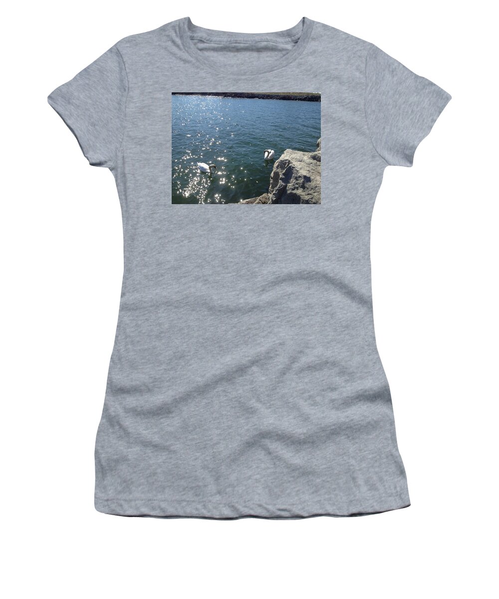 Swan Women's T-Shirt featuring the photograph Swans and Sparkles by Pema Hou