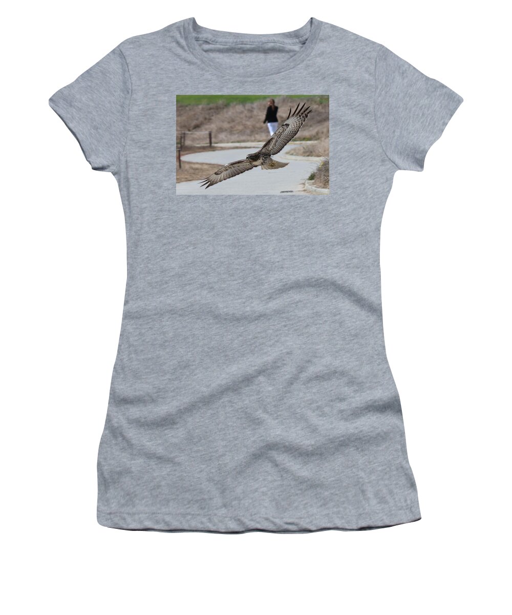 Hawk Women's T-Shirt featuring the photograph Swoop by Christy Pooschke