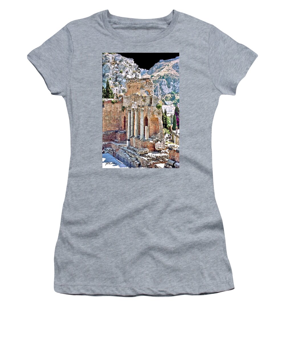 Taormina Women's T-Shirt featuring the digital art Taormina Amphitheater by John Vincent Palozzi