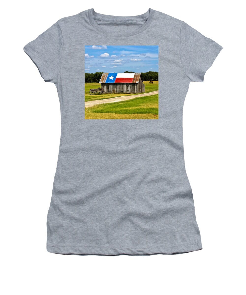 Gary Women's T-Shirt featuring the photograph Texas Barn Flag by Gary Grayson