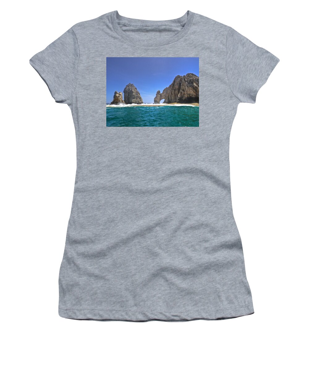 Arch Women's T-Shirt featuring the photograph The Arch Cabo San Lucas on a low tide by Eti Reid