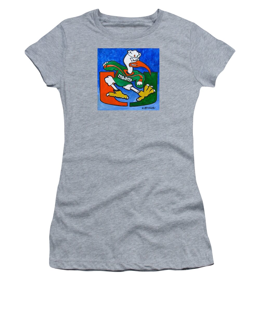 University Of Miami Women's T-Shirt featuring the painting The Big U by Alan Metzger