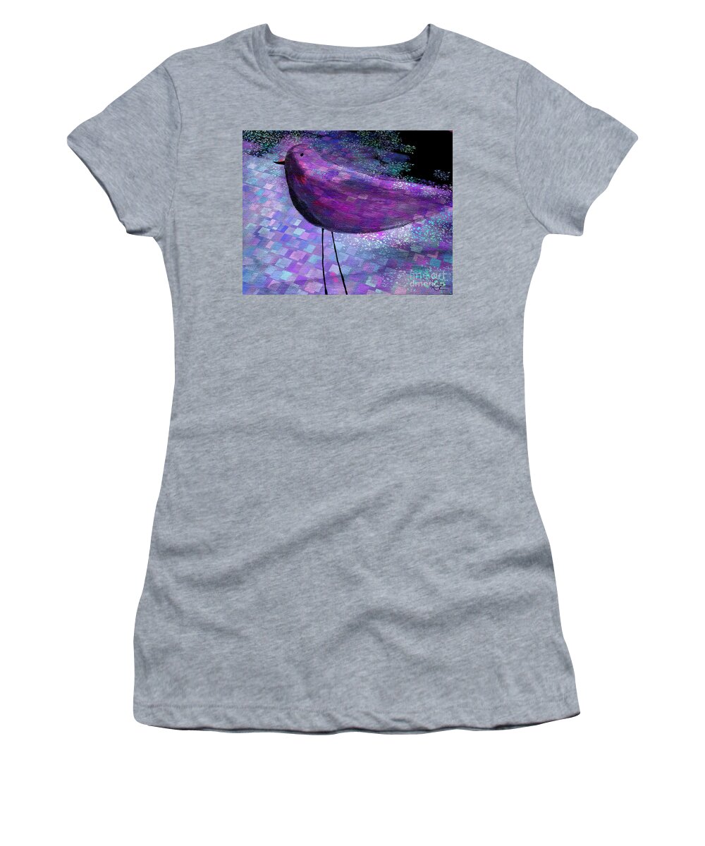 Purple Women's T-Shirt featuring the painting The Bird - s40b by Variance Collections