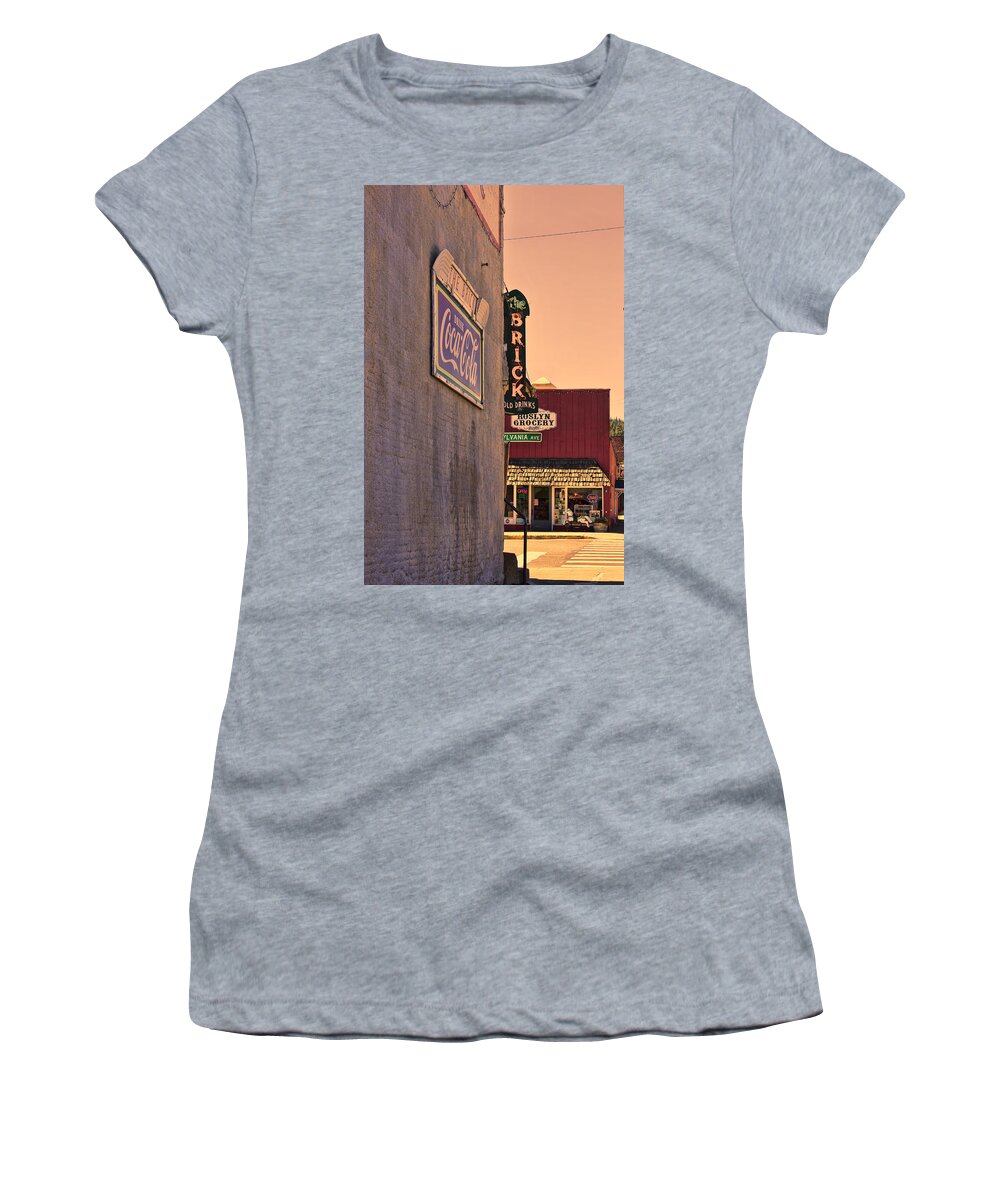 Pub Sign Women's T-Shirt featuring the photograph The Brick at Sunset by Cathy Anderson