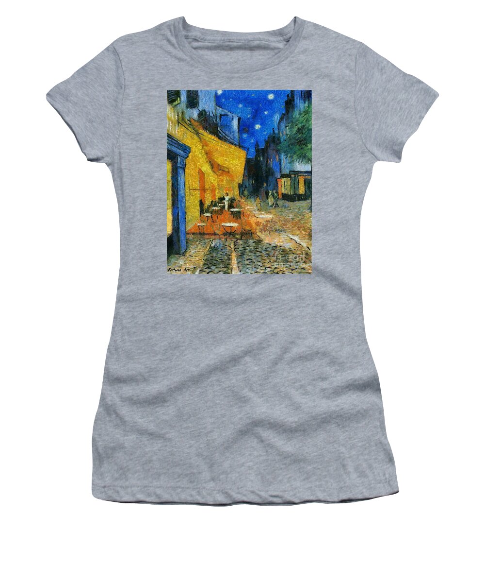 Van Gogh Women's T-Shirt featuring the painting The Cafe Terrace After Van Gogh by Dragica Micki Fortuna