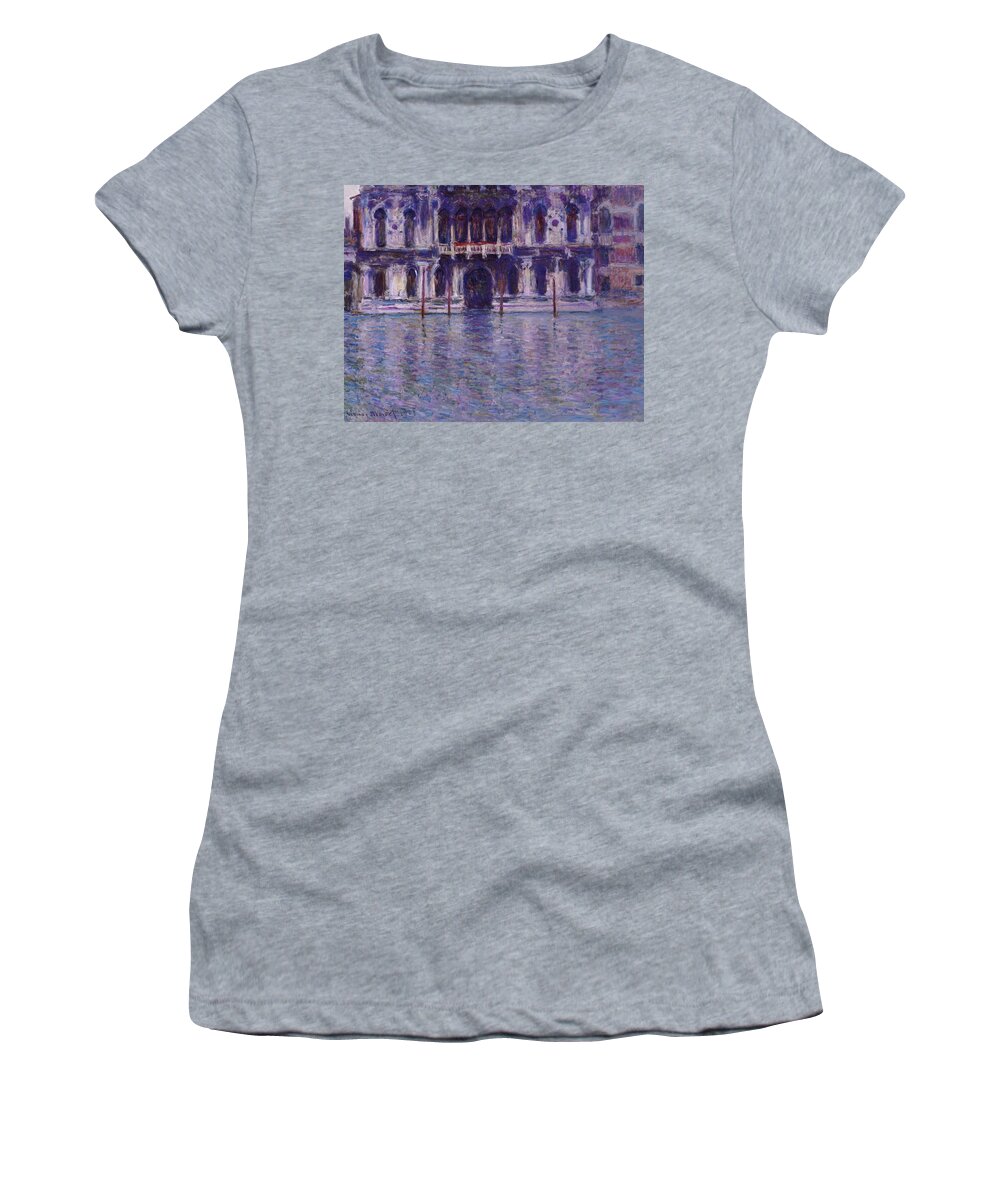 Contarini Palace; Palais Contarini; Impressionist; Venice; Venetian; Purple; Atmospheric; Picturesque; Architecture; Italy; Italian; Canal Women's T-Shirt featuring the painting The Contarini Palace by Claude Monet