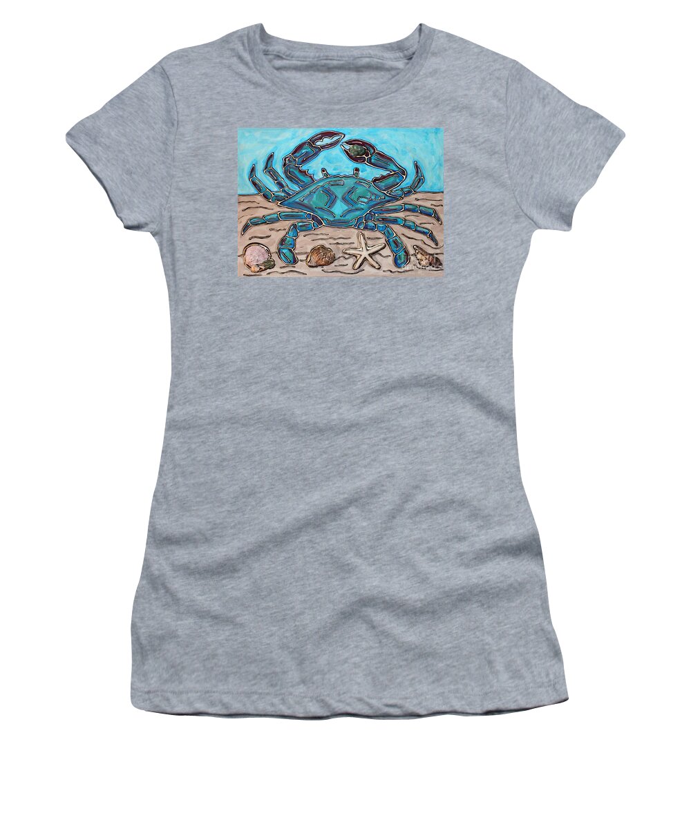 Blue Women's T-Shirt featuring the painting The Content Crab by Cynthia Snyder