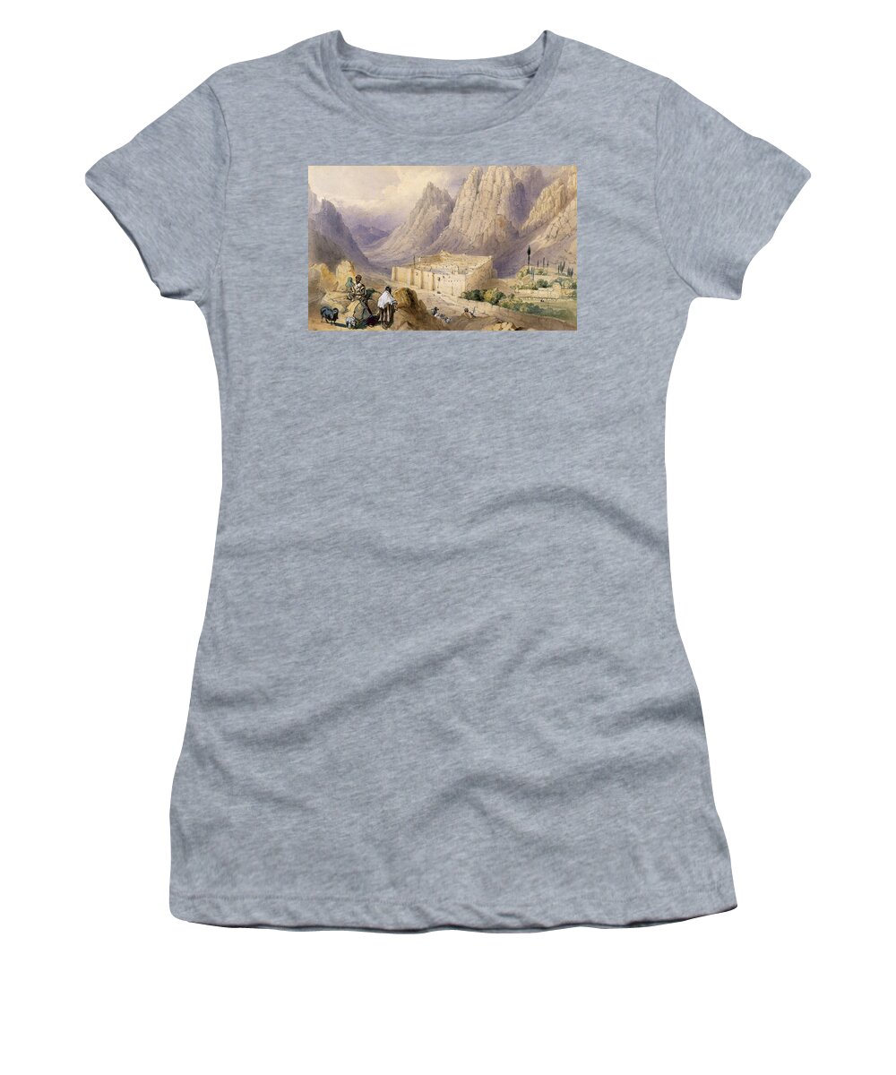 Egyptian Landscape Women's T-Shirt featuring the drawing The Convent Of St. Catherine, Mount by William Henry Bartlett