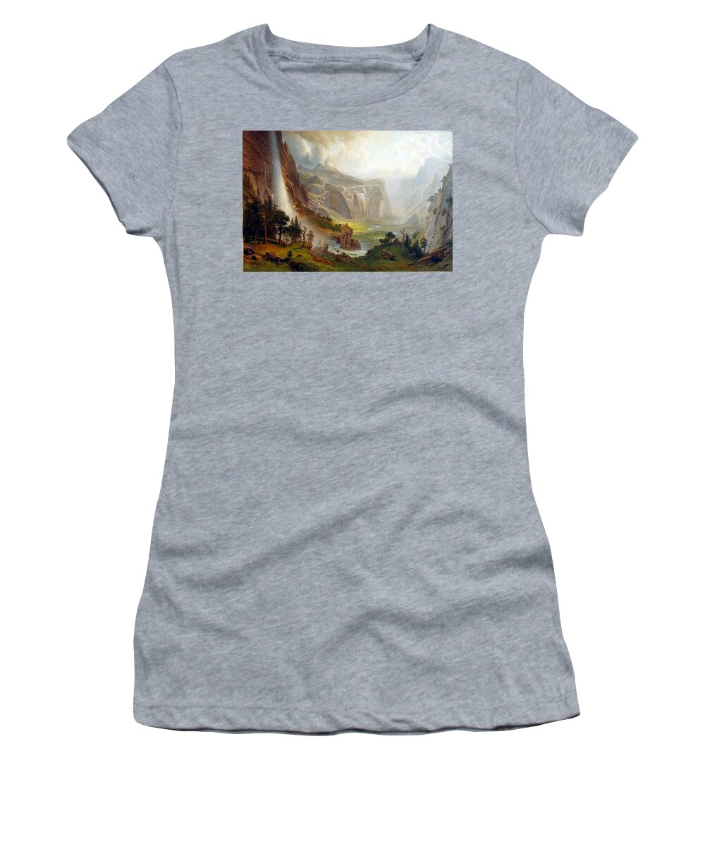 The Domes Of The Yosemitealbert Bierstadt Women's T-Shirt featuring the painting The Domes of the Yosemite by Albert Bierstadt
