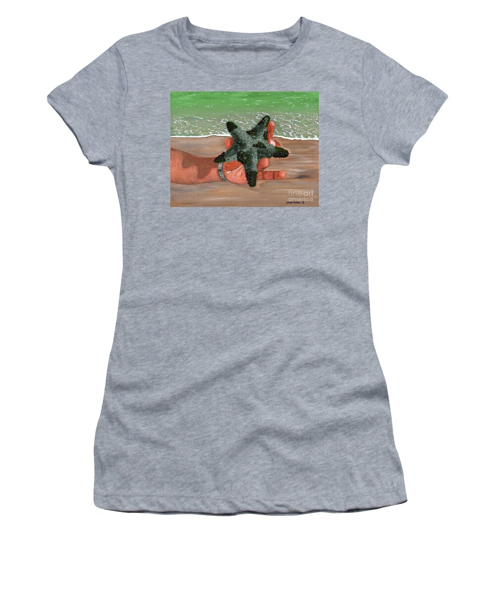 Starfish Women's T-Shirt featuring the painting The Find by Laura Forde