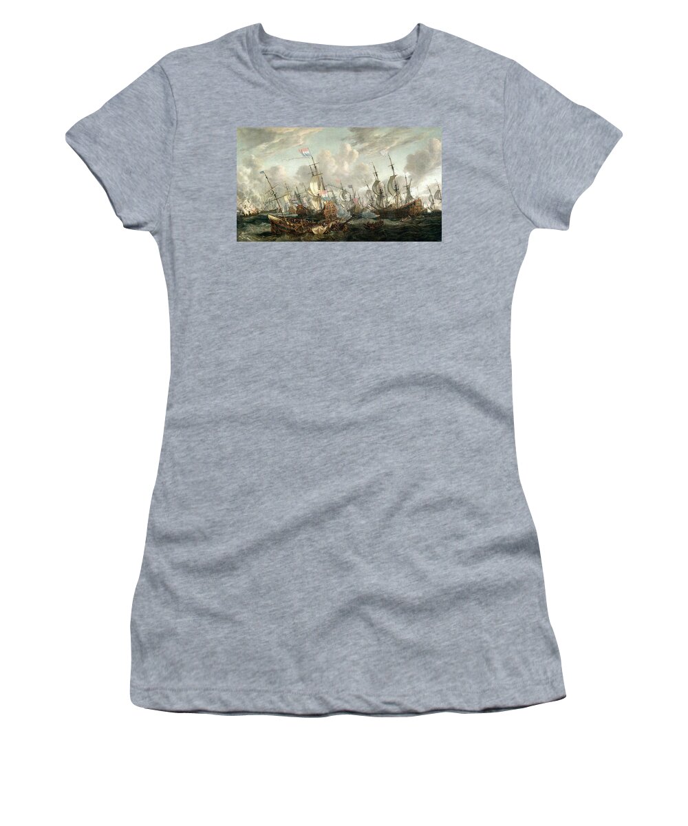 Ships Women's T-Shirt featuring the painting The Four Days Battle, June 1666 by Abraham Storck