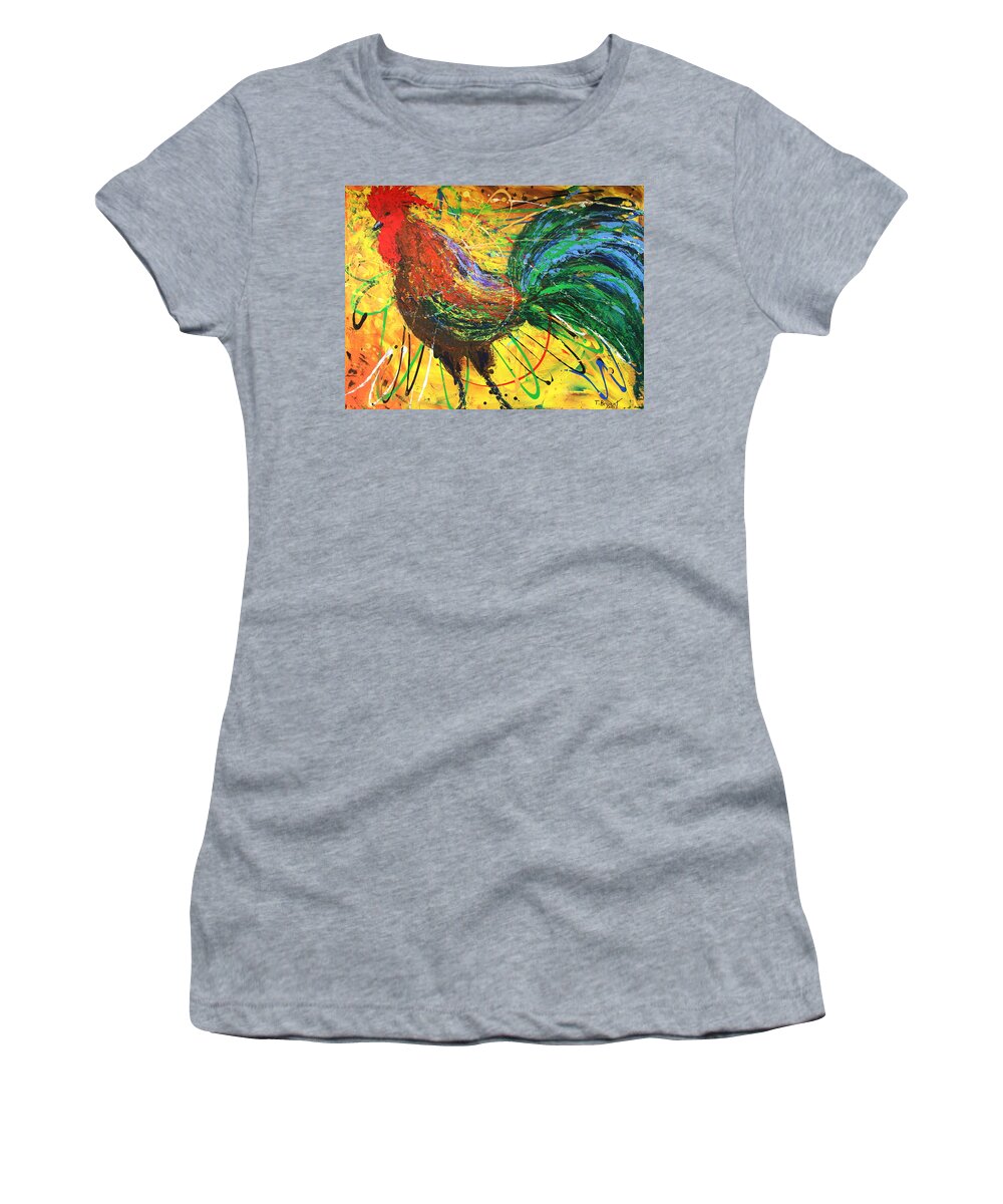 The King Women's T-Shirt featuring the painting The King Rooster by Thomas Bryant