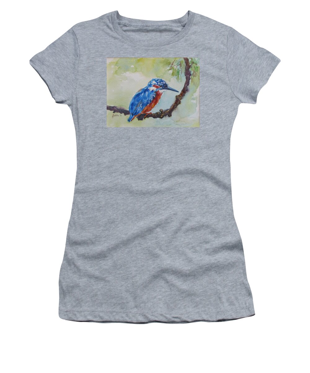 Bird Women's T-Shirt featuring the painting The Kingfisher by Jyotika Shroff
