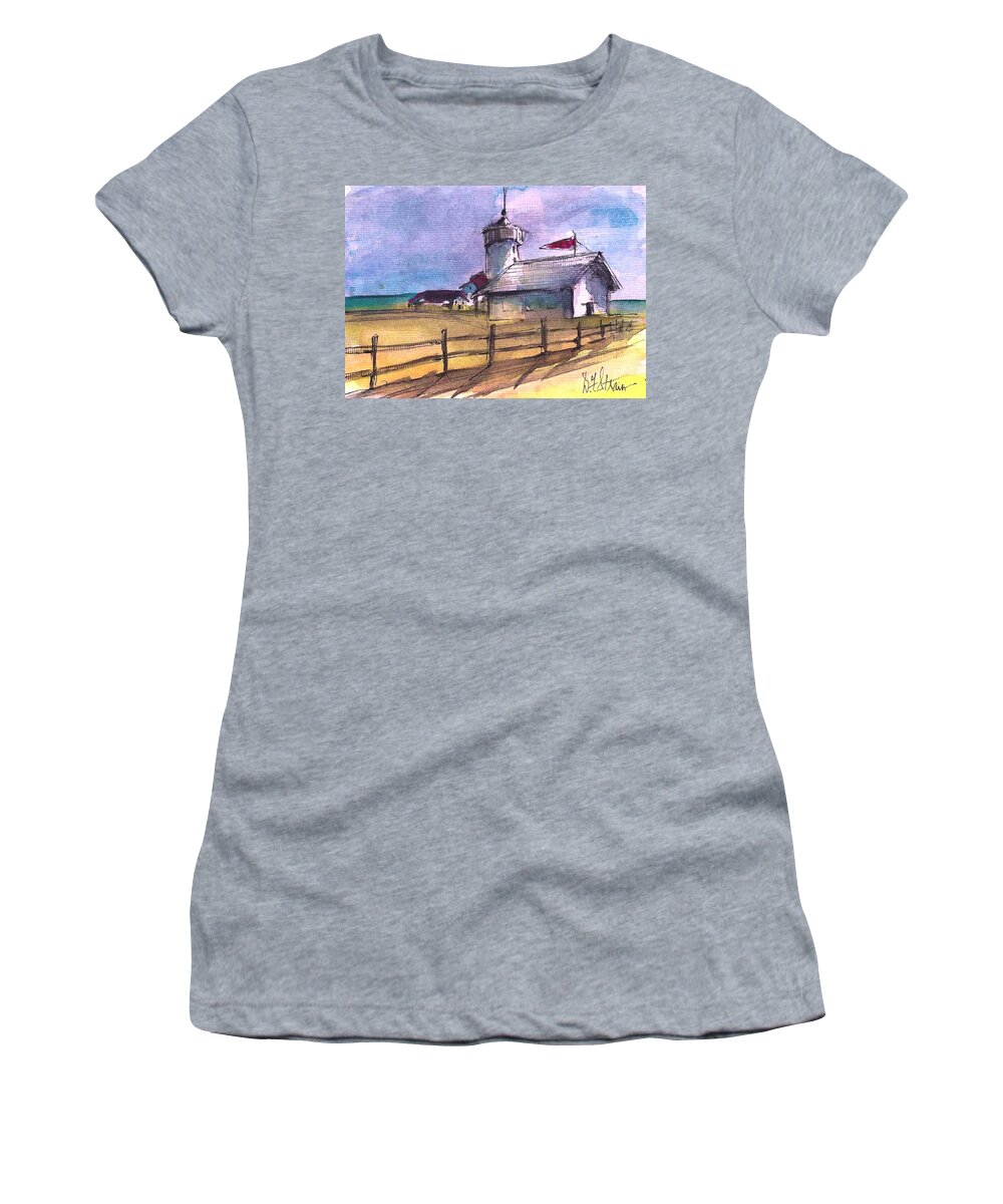 Ocean Women's T-Shirt featuring the painting The Lighthouse by Diane Strain
