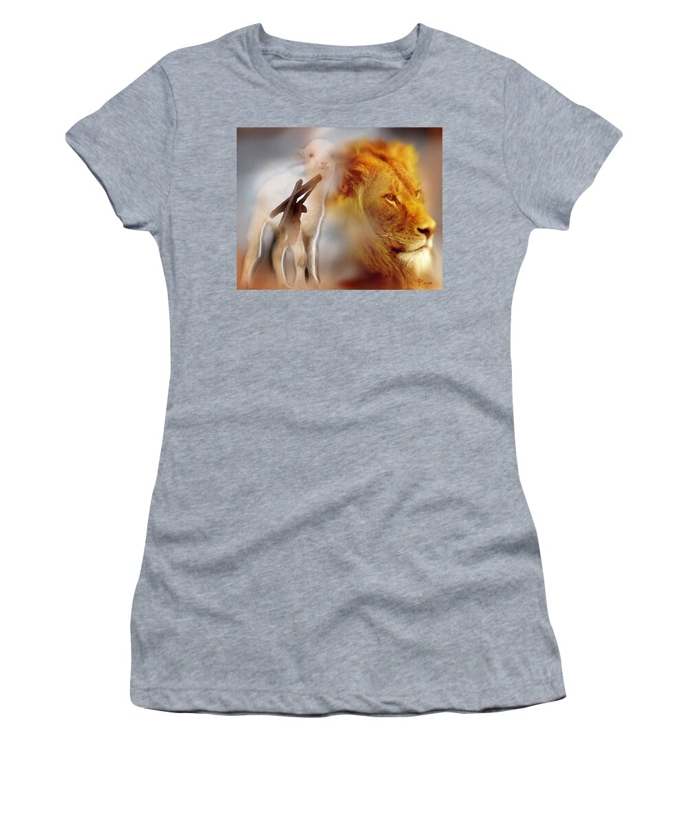 The Lion And The Lamb Women's T-Shirt featuring the digital art The Lion and the Lamb by Jennifer Page