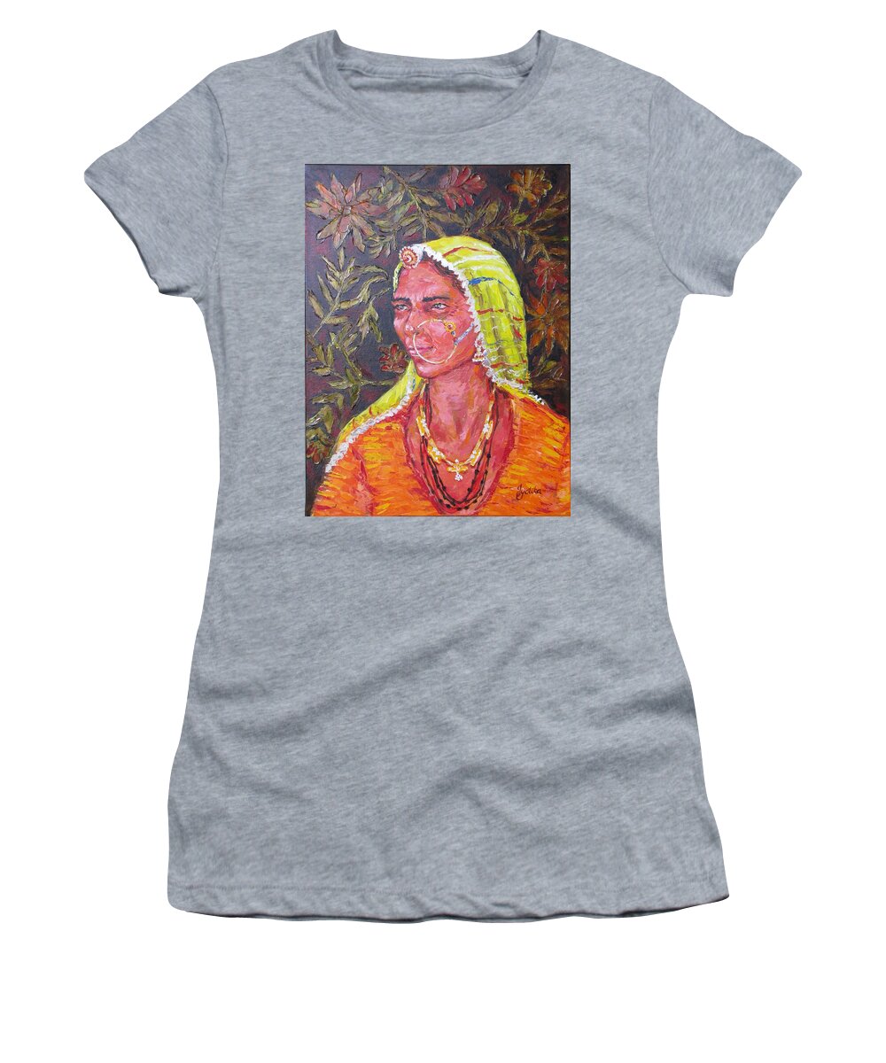 Tribal Woman Women's T-Shirt featuring the painting The Tribal Woman by Jyotika Shroff
