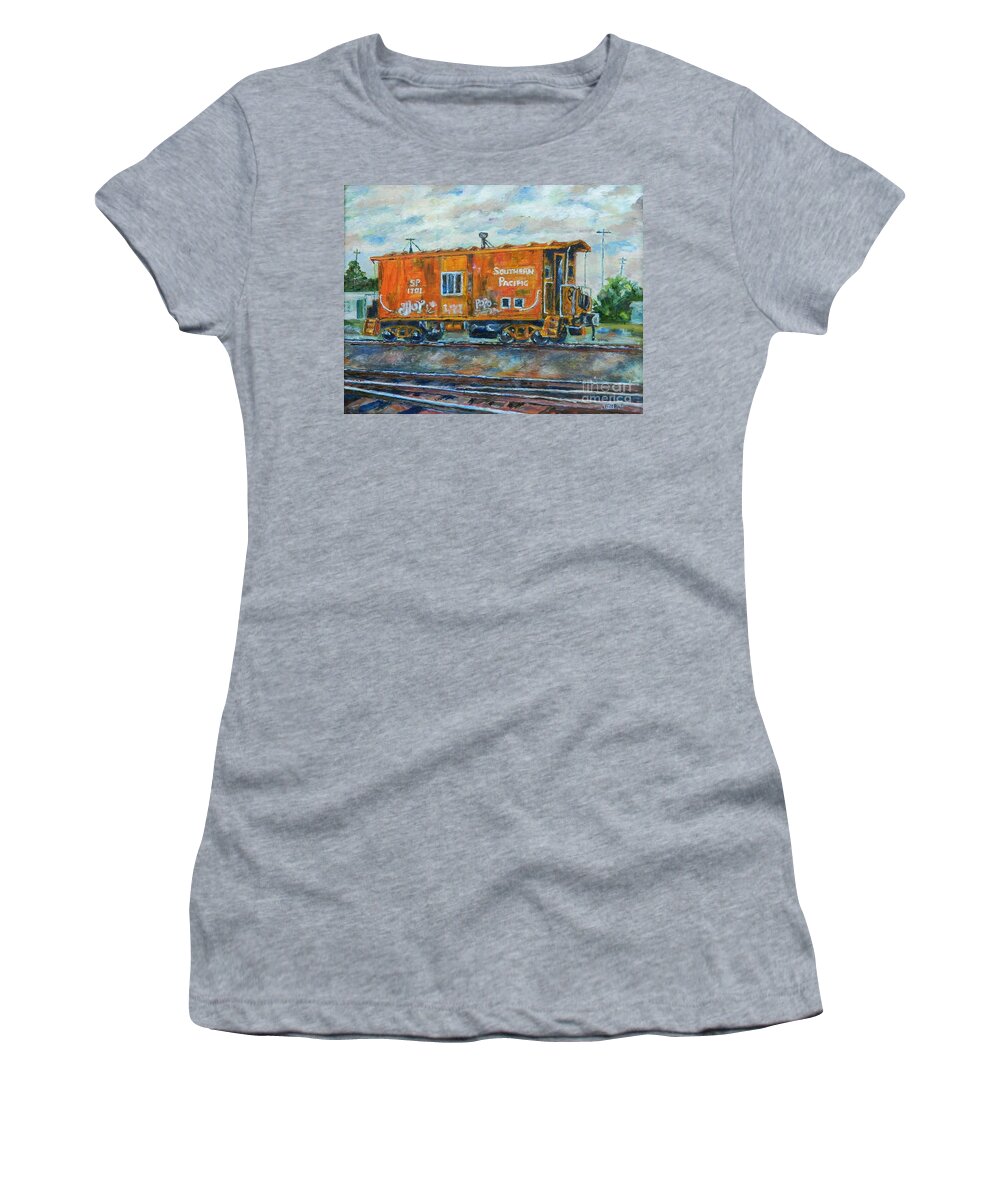 Train Women's T-Shirt featuring the painting The Old Caboose by William Reed