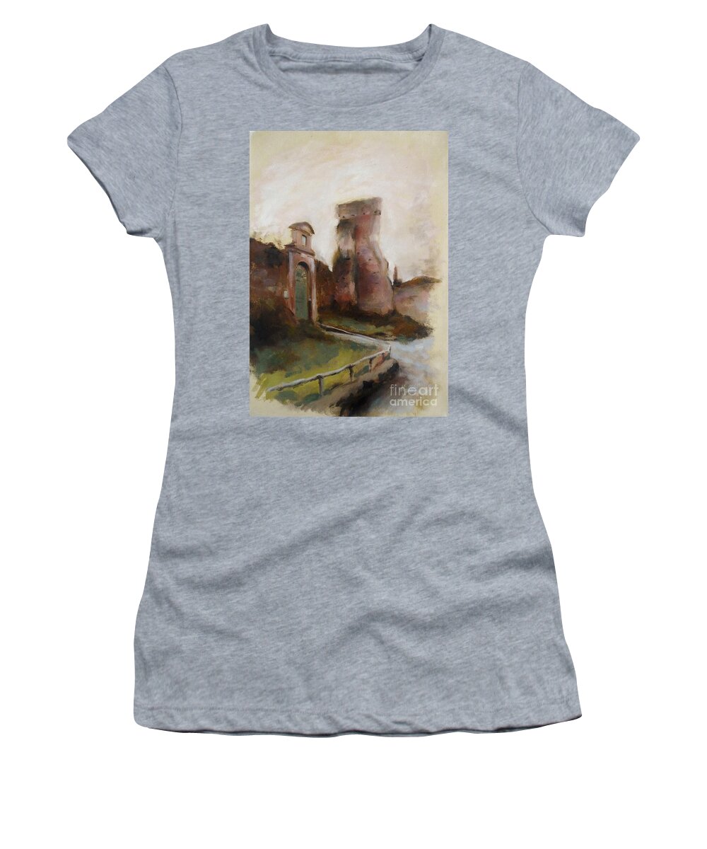 Ruins Women's T-Shirt featuring the painting The Palatine Hill in Rom by Karina Plachetka