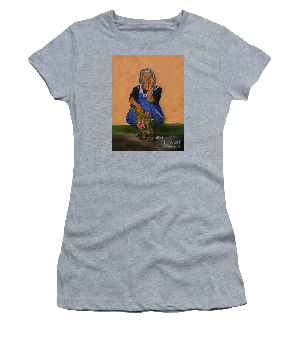 Flower Seller Women's T-Shirt featuring the painting The Parga Flower Seller by James Lavott