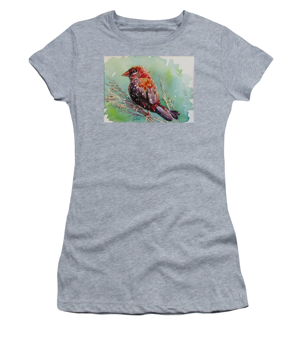 Bird Women's T-Shirt featuring the painting The Red Bird by Jyotika Shroff