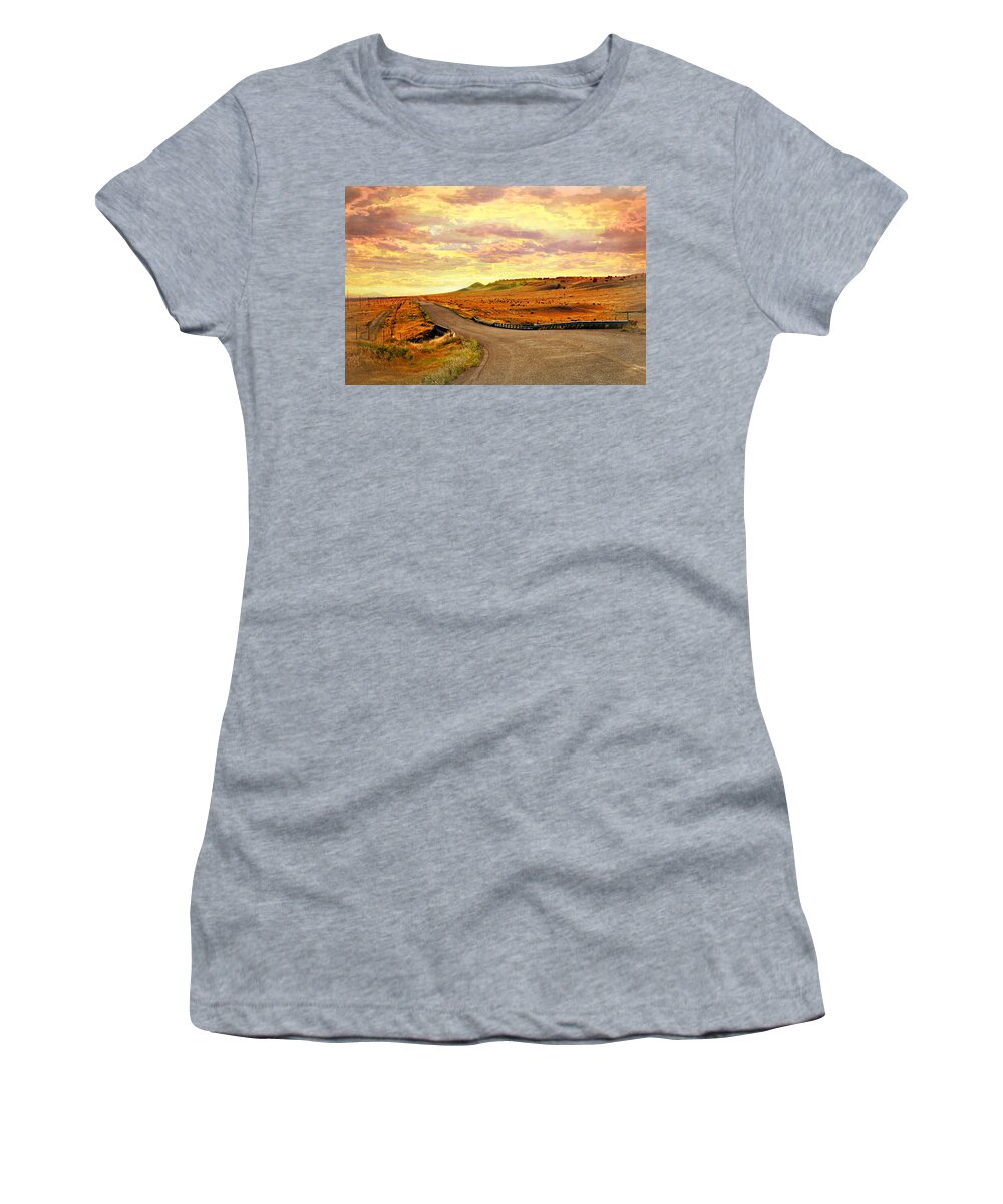Sunset Women's T-Shirt featuring the photograph The Road Less Trraveled Sunset by Marty Koch