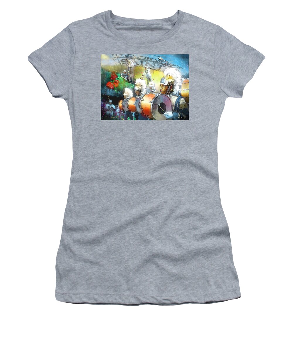 New Orleans Women's T-Shirt featuring the painting The Saints Parade in New Orleans 2010 01 by Miki De Goodaboom