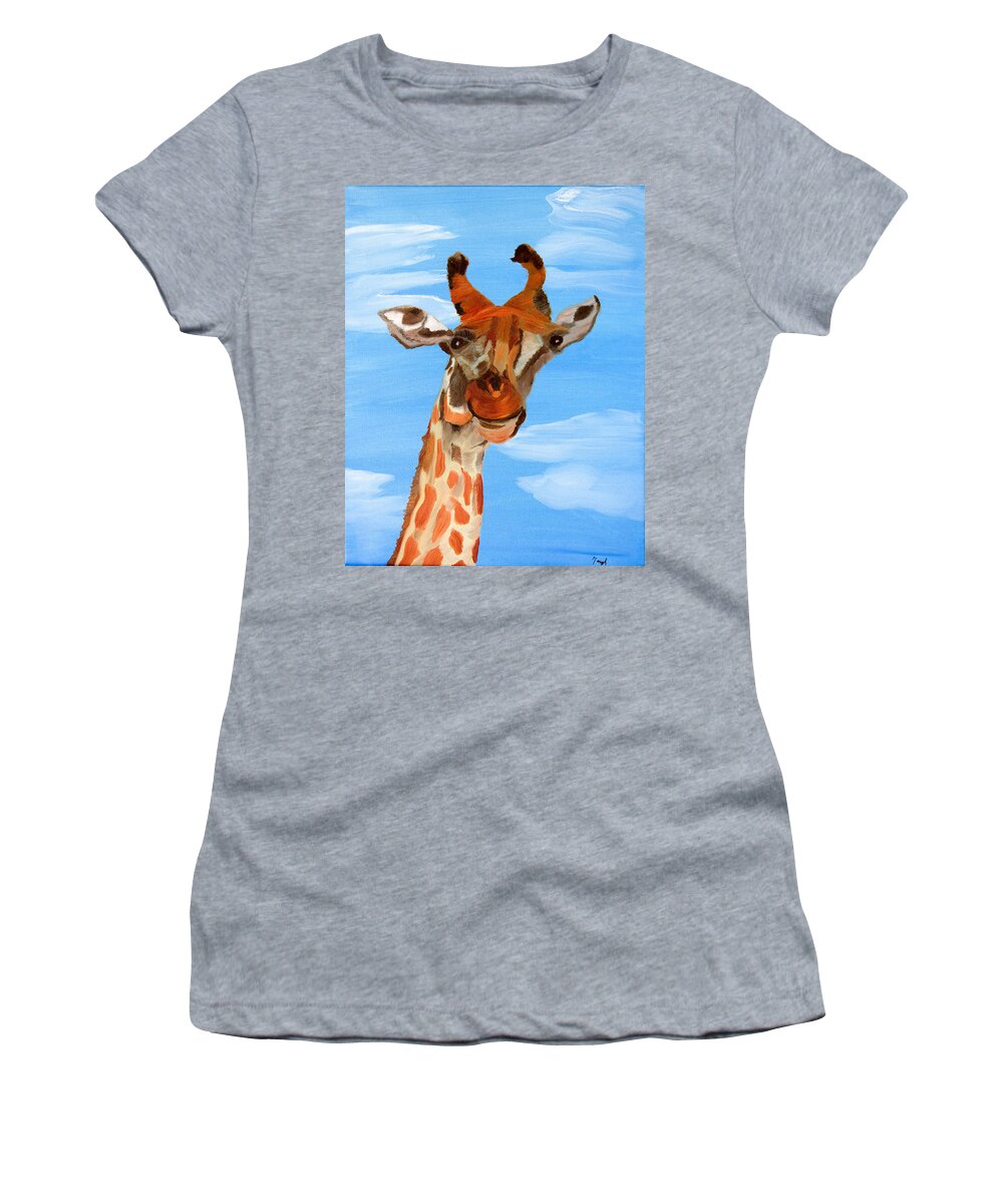 Giraffe Women's T-Shirt featuring the painting The Sky's The Limit by Meryl Goudey