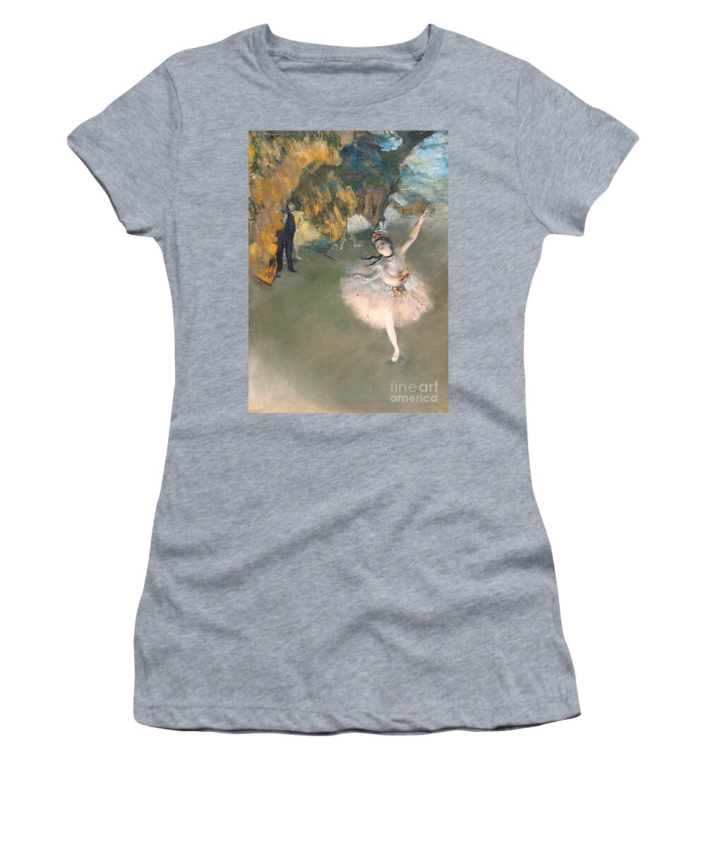 Prima Ballerina; Tutu; Dancing; Elegant; Ballet; Dancer; Dance; Impressionist Women's T-Shirt featuring the painting The Star or Dancer on the stage by Edgar Degas