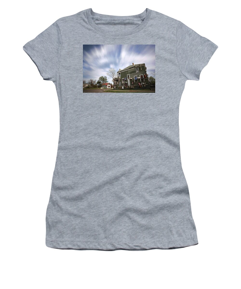 The Women's T-Shirt featuring the photograph The Stuffed Animal Doll House at the Heidelberg Project - Detroit Michigan by Gordon Dean II