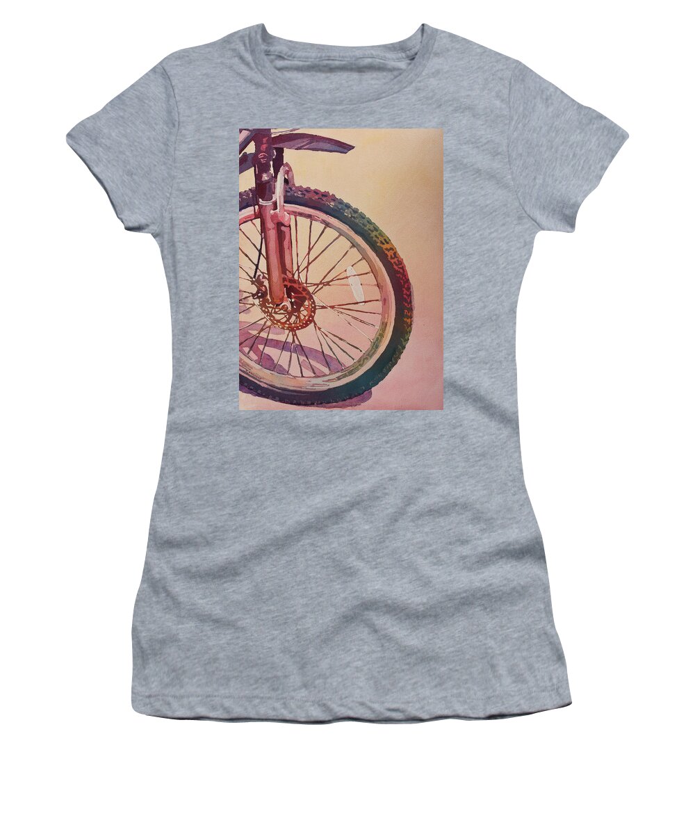 Wheel Women's T-Shirt featuring the painting The Wheel in Color by Jenny Armitage