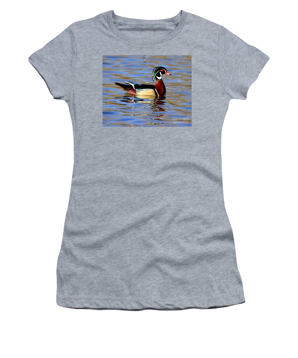 Wood Ducks Women's T-Shirt featuring the photograph The Wood Duck by Kathy White