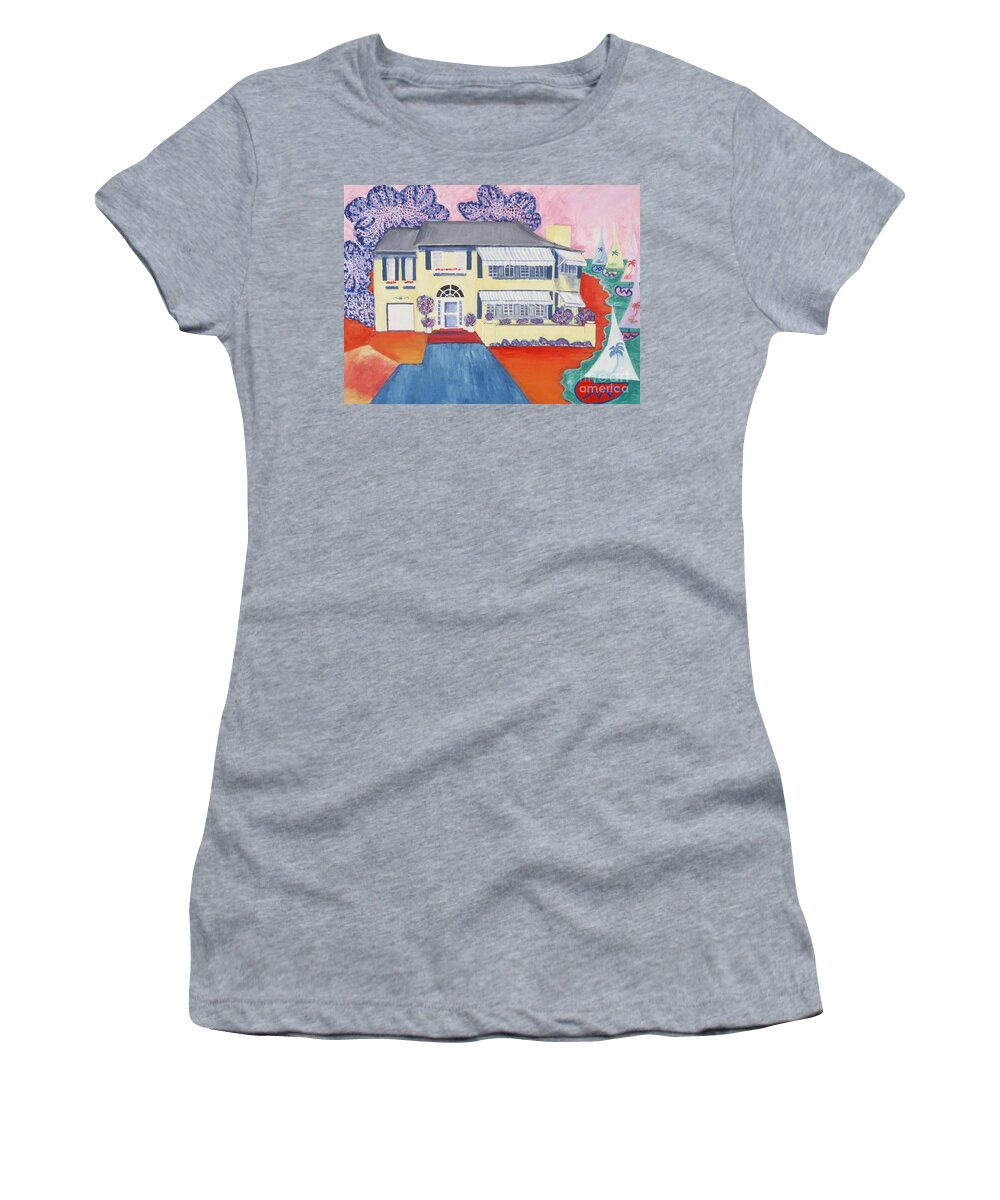 Painting Women's T-Shirt featuring the painting The Yellow House by Karen Francis