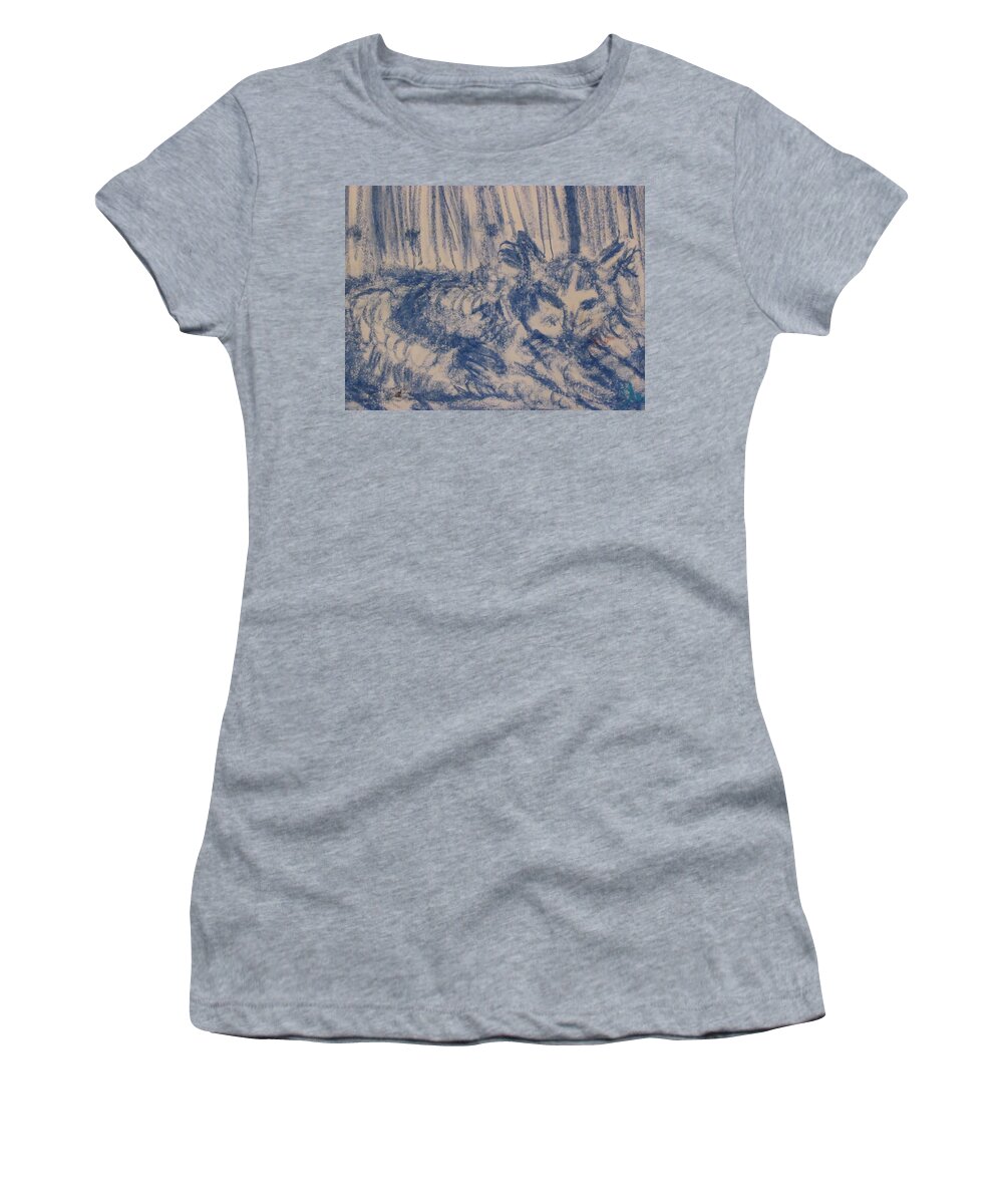 Blue Women's T-Shirt featuring the painting This Cat's Just Chilling by Shea Holliman