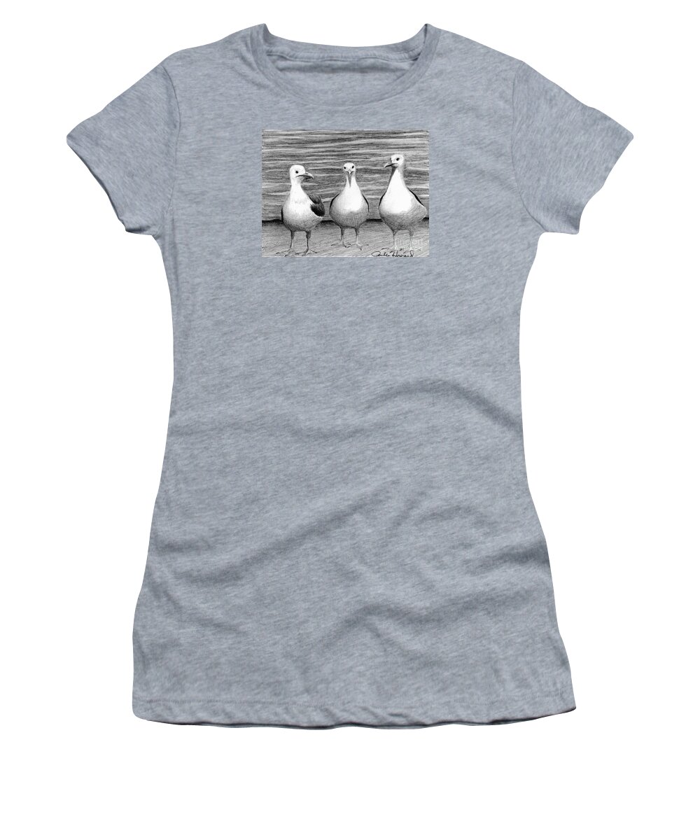 Sea Gulls Women's T-Shirt featuring the drawing Three Amigos by Phyllis Howard