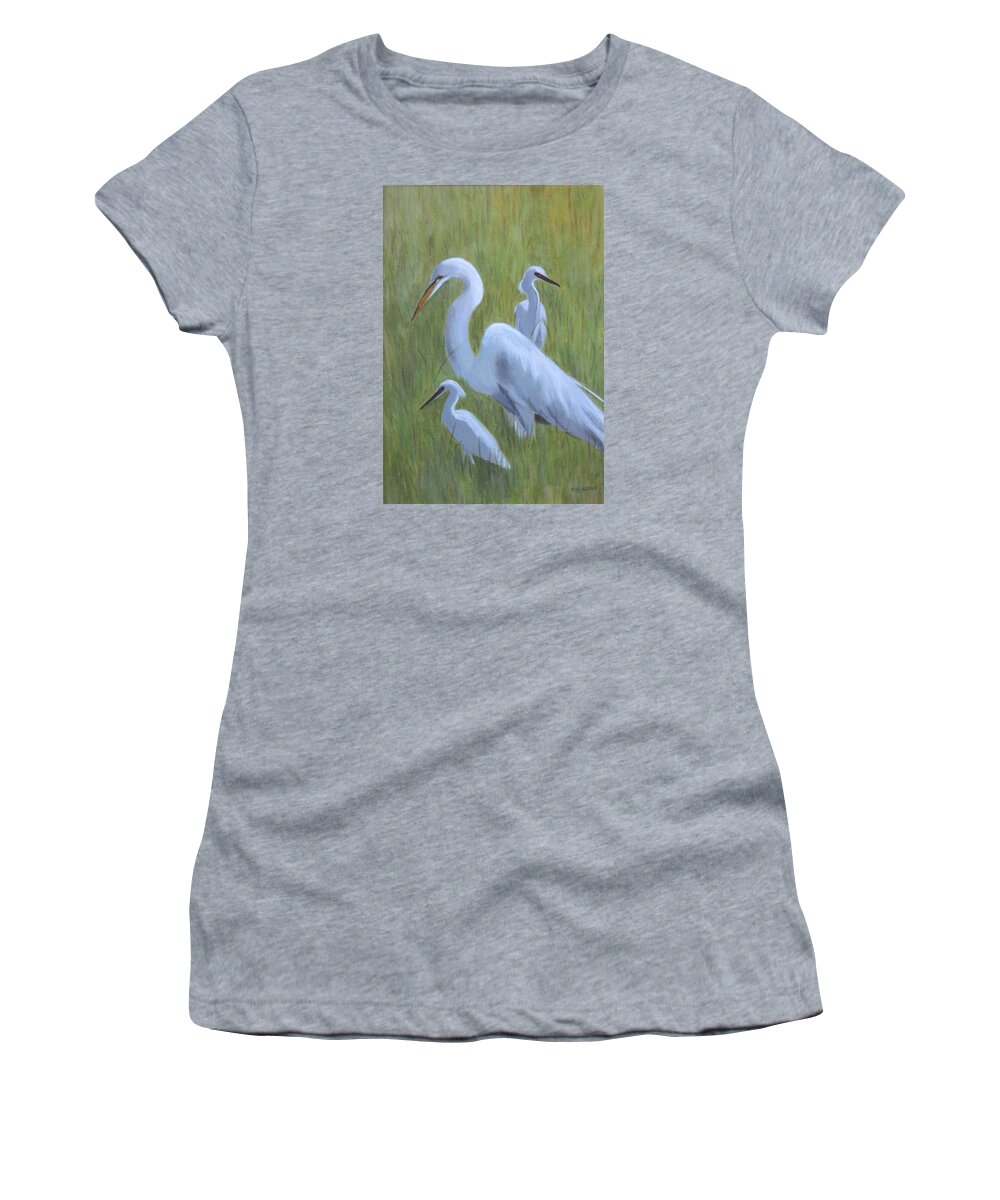 Waterfowl Women's T-Shirt featuring the painting Three Egrets by Jill Ciccone Pike